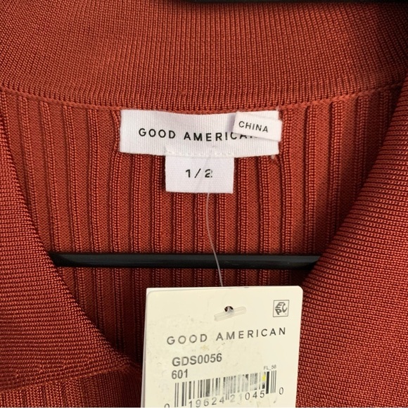 GOOD AMERICAN Polo MIDI DRESS Ribbed BRICK Slit - Picture 9 of 11